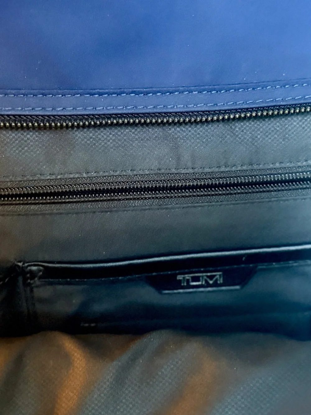 TUMI Harrison Navy Blue Backpack Laptop Business Travel Bag Leather Trim Carry-O
